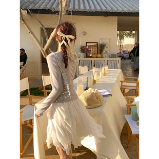 Even一雯 韩系高智蕾丝波浪褶半身裙温柔白色气质短裙 月下山茶