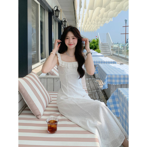 Even一雯【晴岛桔梗】韩系高智感 100棉法式假日氛围感度假连衣裙