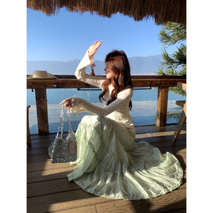 Even一雯【笺春序曲】韩系高智显瘦A字半身纱裙温柔清新百搭长裙