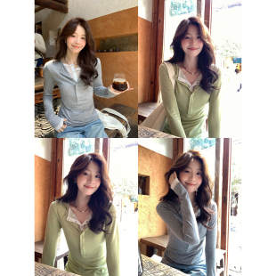 Even一雯 韩系高智感多色蕾丝拼接内搭打底上衣 时髦任意门