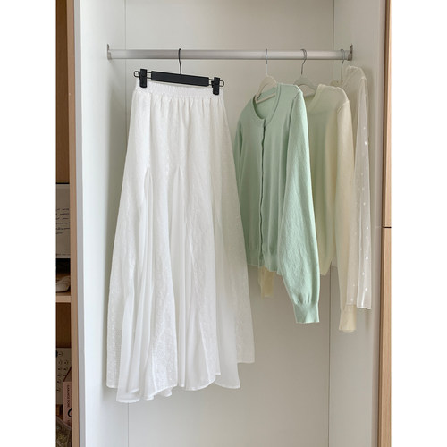 Even一雯【月光舞曲】韩系高智百搭温柔甜美日常松紧腰白色半身裙