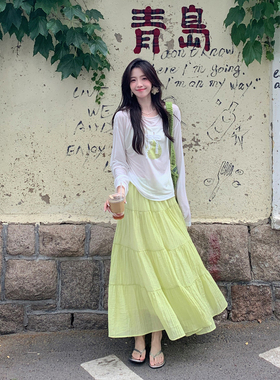 Even一雯【冻梨脆脆】韩系高智感肌理褶皱感清透度假夏日半身裙