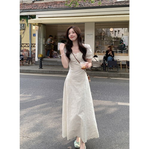 韩系复古镂空连衣裙女夏季短袖