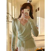 V领气质针织衫 Even一雯 毛衣修身 韩系高智甜美收腰薄款 雾春季