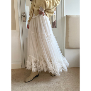 网纱裙A字半身裙温柔千金长裙 韩系高智法式 Even一雯 雪生涟涟