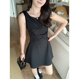 Even一雯【情迷梦露】韩系高智感波点千金感蝴蝶结系带掐腰连衣裙