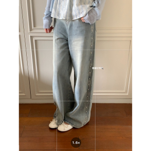 休闲百搭通勤长裤 韩系高智微喇显瘦牛仔裤 春 珍珠牛仔 Even一雯