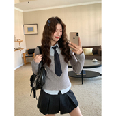 Even一雯 设计感上衣 假两件针织衫 高智感姐姐 韩系高智灰蓝修身