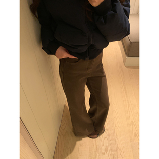 韩系高智感秋冬含莱赛尔棕色加绒阔腿牛仔裤 Even一雯 栗棕牛牛