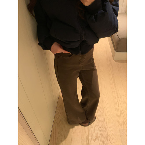 Even一雯【栗棕牛牛】韩系高智感秋冬含莱赛尔棕色加绒阔腿牛仔裤