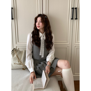 半裙套装 Even一雯 千金感假两件上衣 韩系高智感法式 淡颜千金