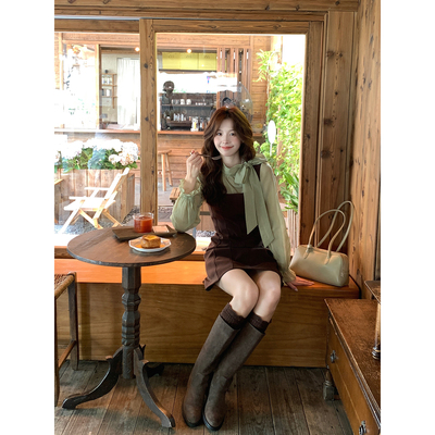 Even一雯【抹茶可露丽】韩系高智感小香风连衣裙女秋冬背心吊带裙