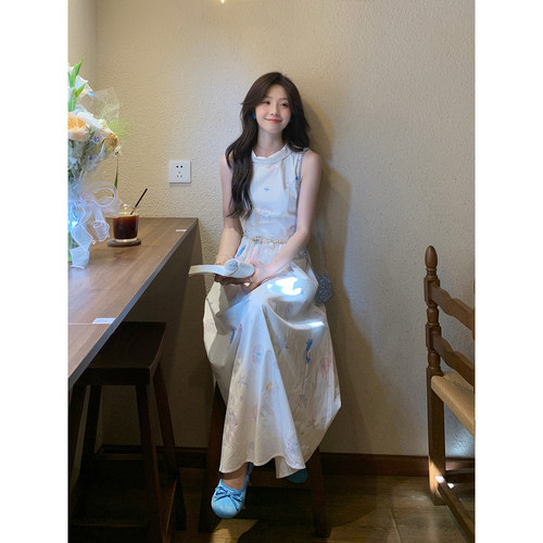 Even一雯【透明水母】韩系高智感海星贝壳气质无袖连衣裙带腰链