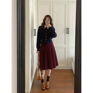 Even一雯【英伦女高半裙】韩系高智100棉复古英伦风红黑格纹半裙