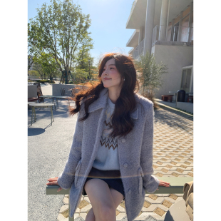 外套 韩系高智感秋冬含羊毛休闲宽松羽绒西装 Even一雯 冬眠小羊