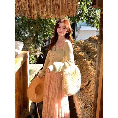 Even一雯【于此赴春】韩系高智感甜美慵懒毛衣显瘦温柔V领开衫春