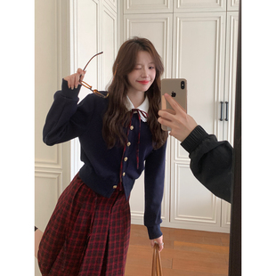 Even一雯【英伦女高】韩系高智感秋冬精致撞色减龄娃娃领长袖上衣