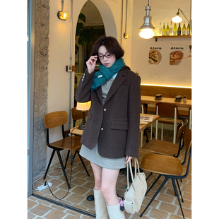外套 韩系高智感秋冬简约气质含羊毛棕色西装 Even一雯 胡桃手信