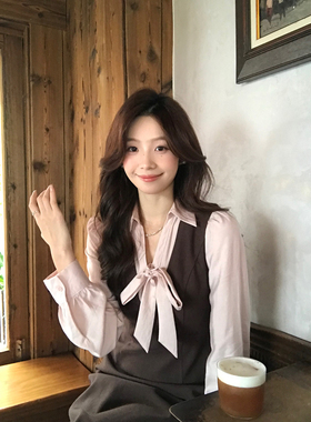 Even一雯【落日粉黛】韩系高智感秋冬假两件撞色拼接咖色连衣裙