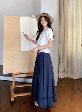 清仓Even一雯【柏林少女】韩系高智感气质日常百搭复古褶皱长半裙