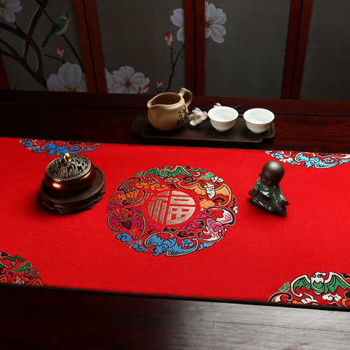 新中式禅意桌旗茶席电视柜盖布