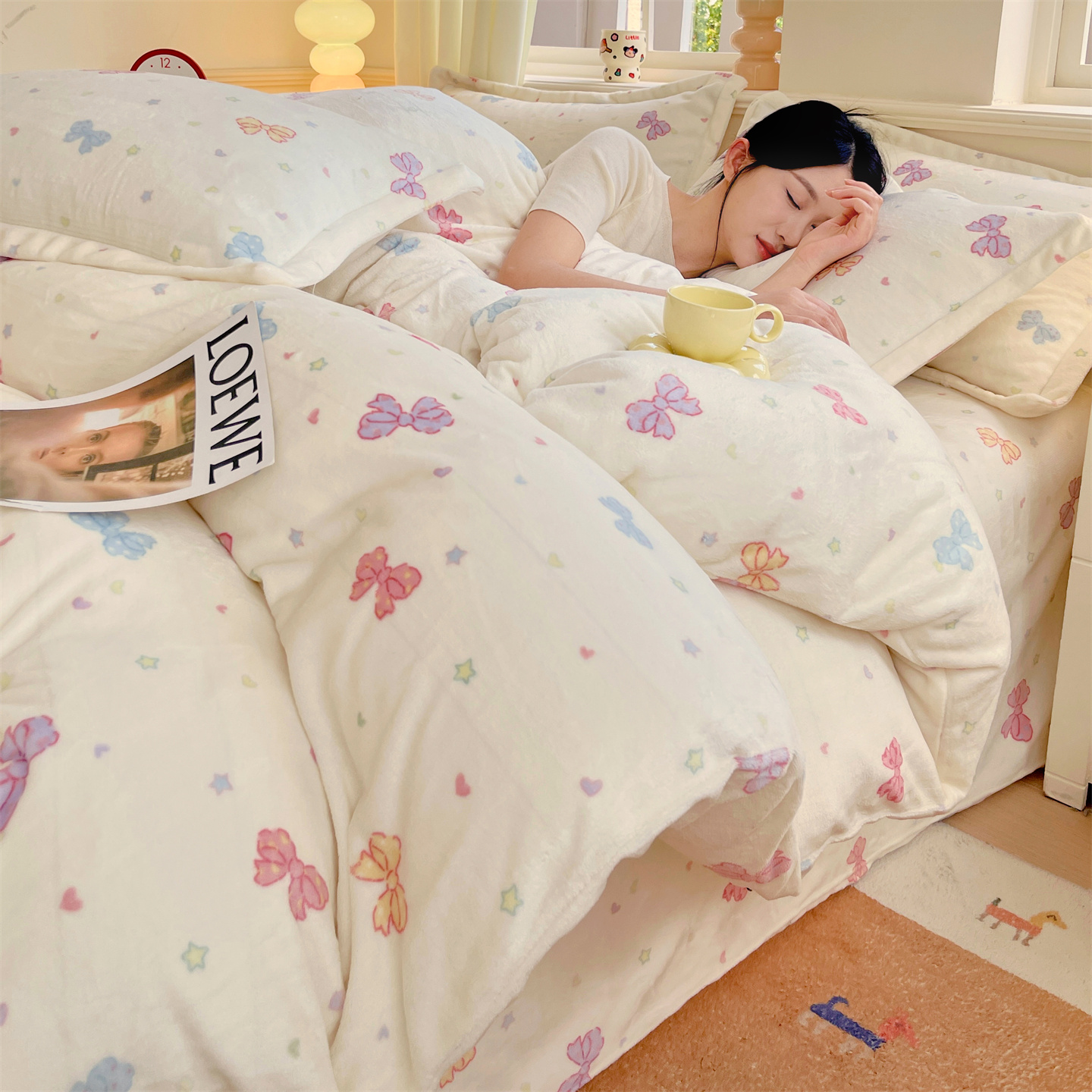 艾润公主风牛奶绒被套四件套