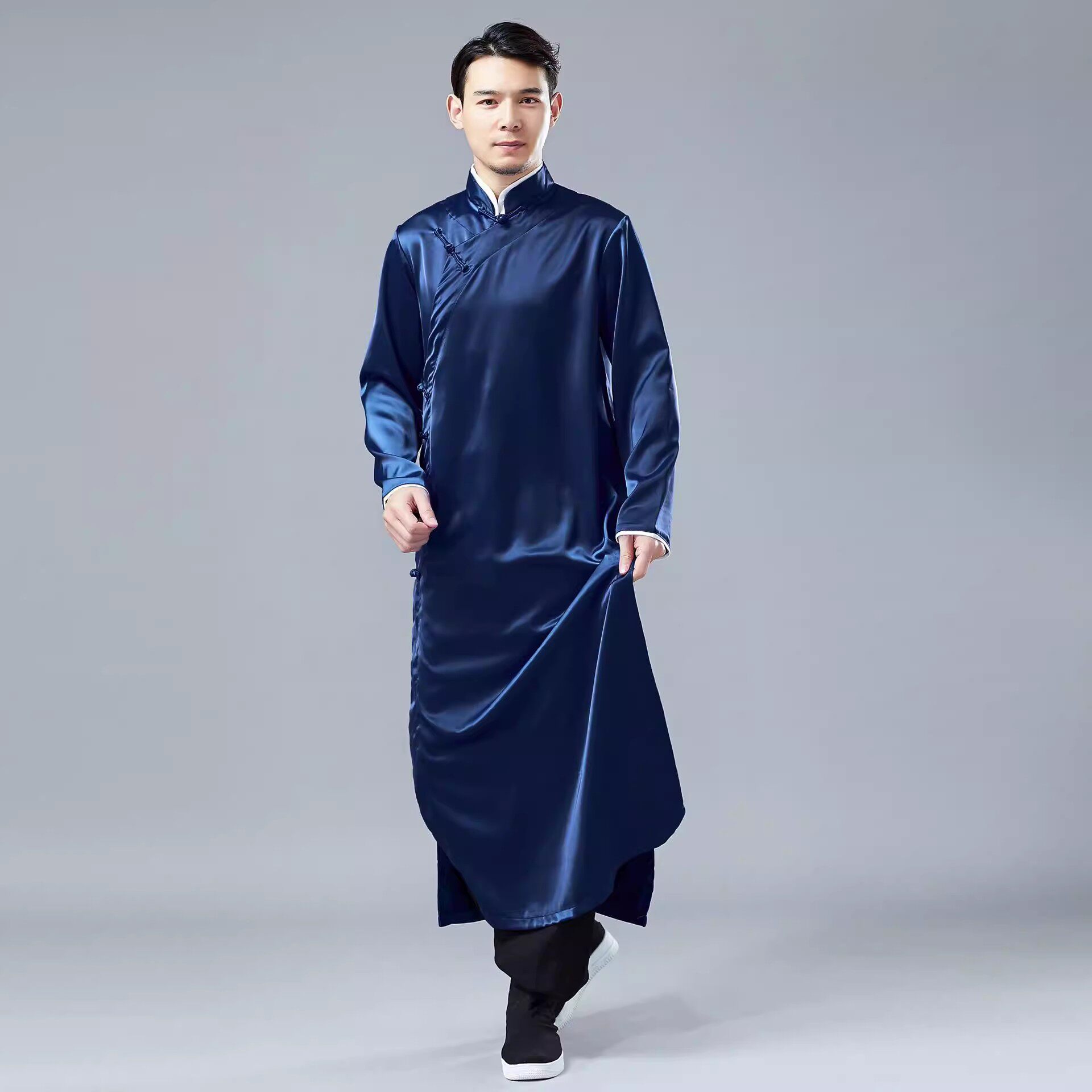 唐装中国风男缎面长衫男民国服装长袍相声服功夫衣服中式长衫茶服