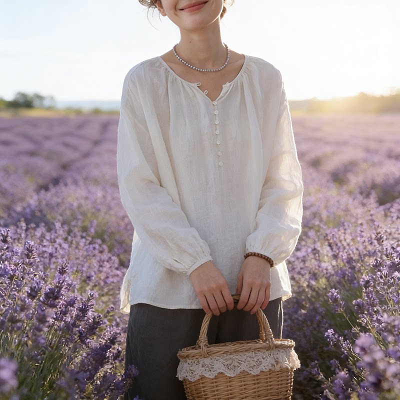 白色亚麻衬衫女春夏薄款长袖衬衫提花肌理休闲亚麻女高档棉麻上衣