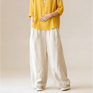 春夏季白色棉麻裤透气文艺休闲宽松净色灯笼裤松弛感垂感亚麻裤女