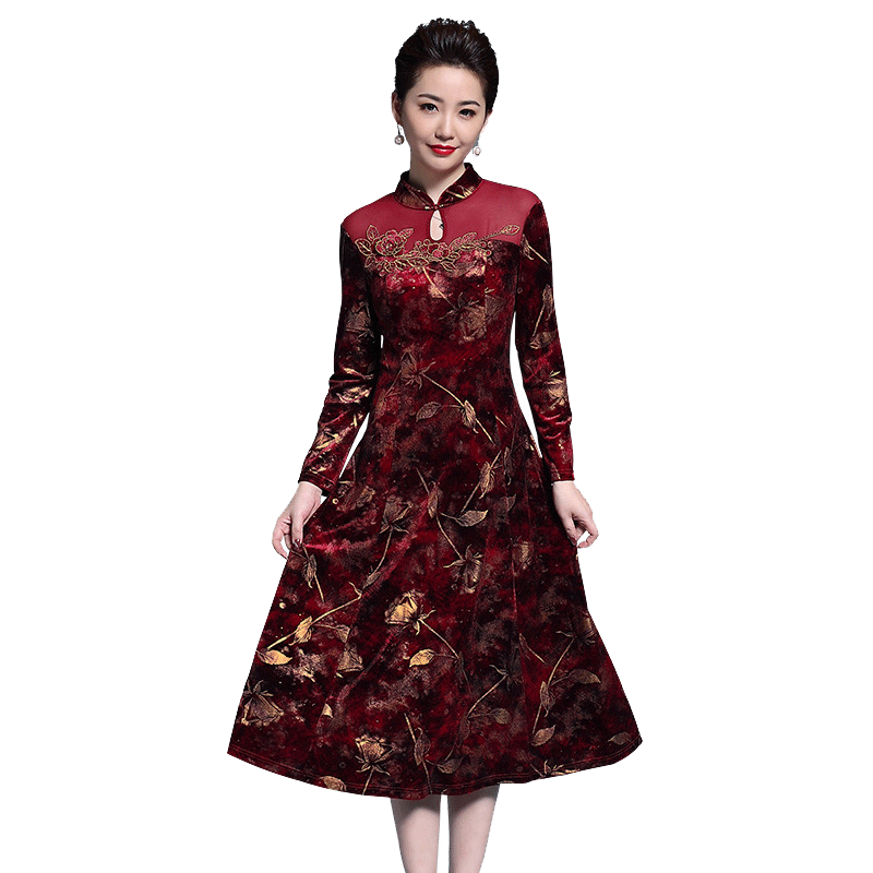 婚礼金丝绒喜婆婆高贵长袖妈妈装