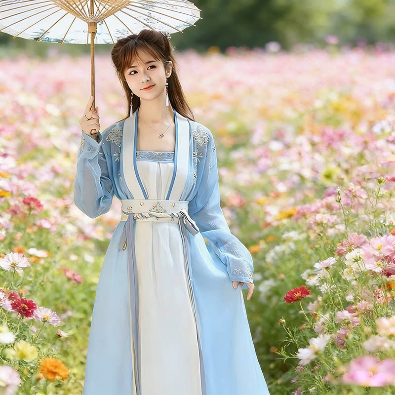 蓝色古风汉服 女款成人2026新款正流行日常可穿中国风高档套装裙图片