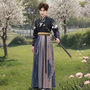 原创国风汉元素套装交领汉服男女同款绣花仙风道骨男装马面裙春夏