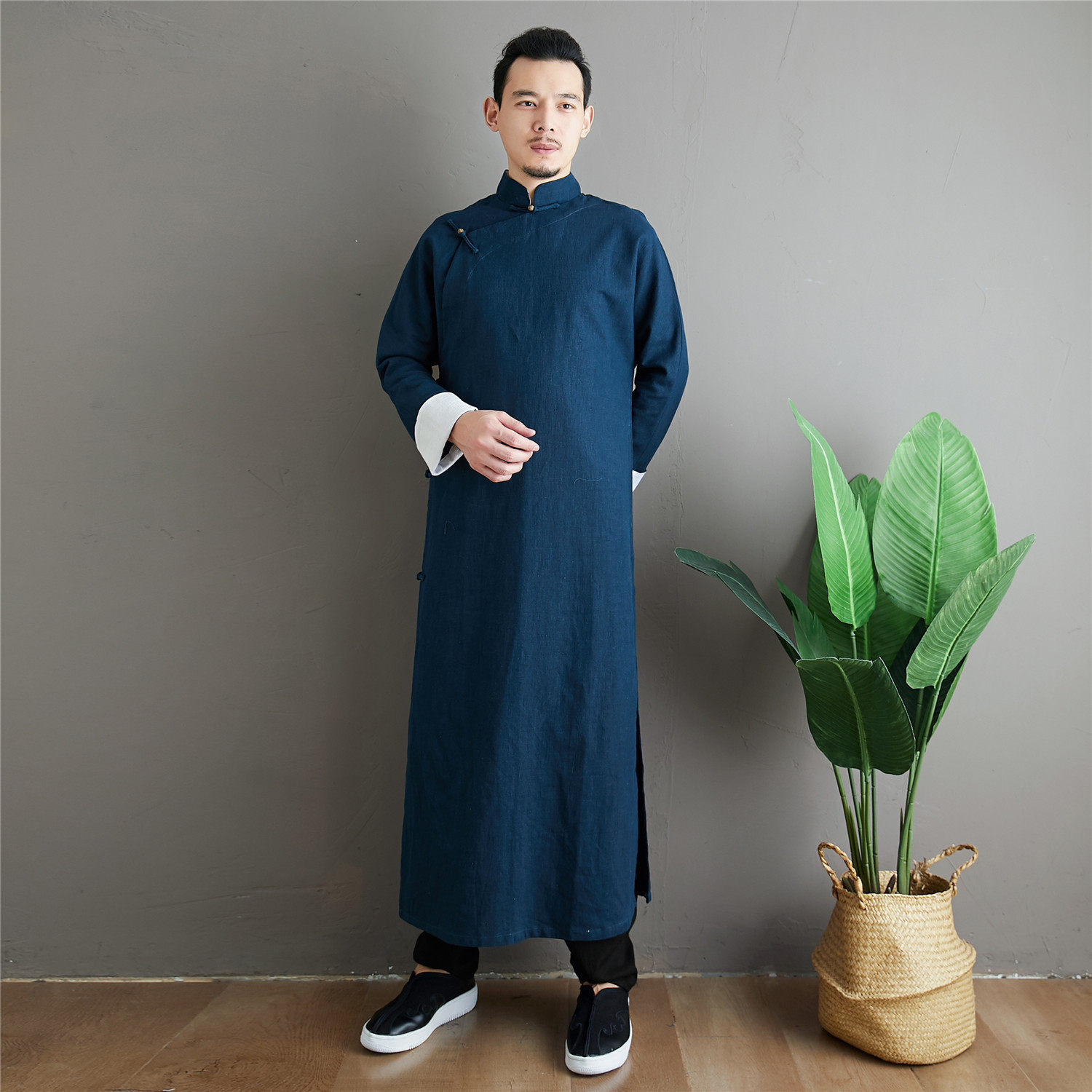 唐装2026新款男民国风长袍马褂相声大褂演出服装棉麻长衫功夫衣服