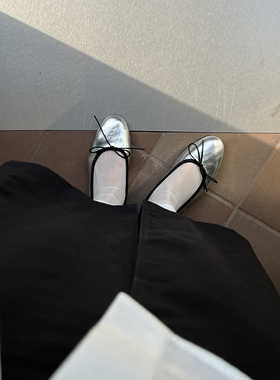 BUBBLE HANDMADEE手工复古芭蕾舞蝴蝶结平底鞋银色平底单鞋