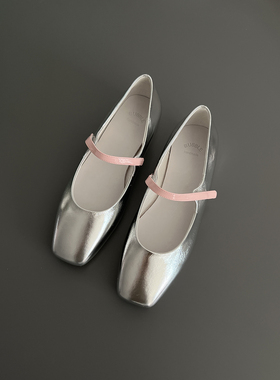 BUBBLE HANDMADE 2023春夏法式复古气质银粉拼色玛丽珍单鞋女