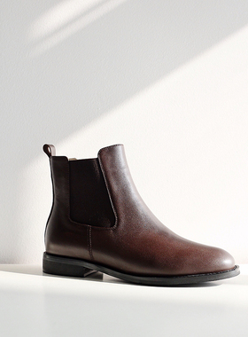 2017秋季新款英伦风真皮马丁靴女短靴平底单鞋 经典手工靴 棕色