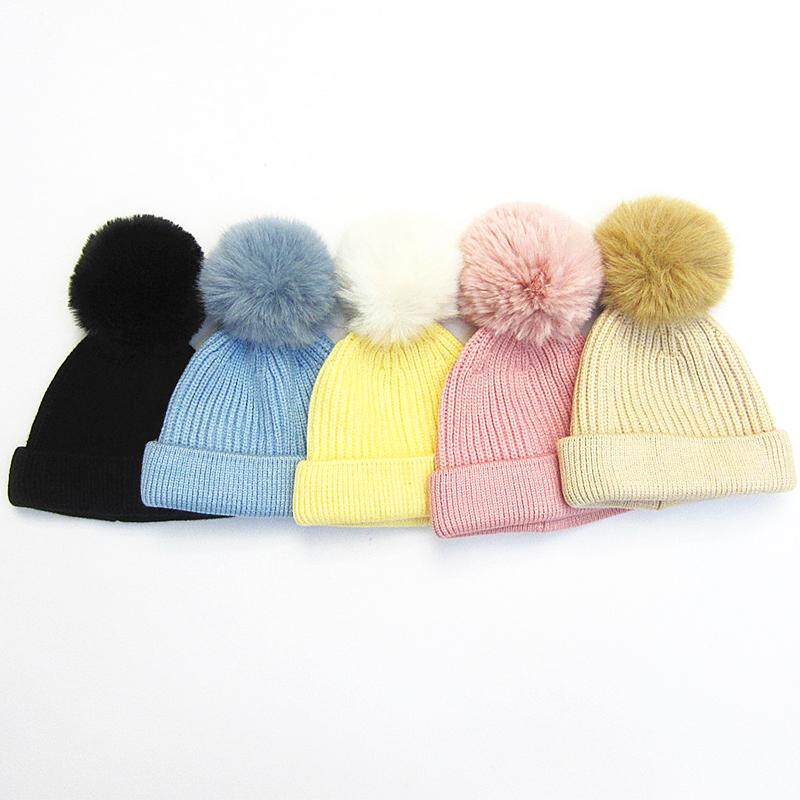 韩版儿童毛线帽冬季男女童糖果色套头针织帽小童宝宝护耳帽子冬帽