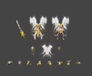 传奇装备素材 冰雪火龙复古 主宰男女分体剑甲带首饰套装 -TZ1243