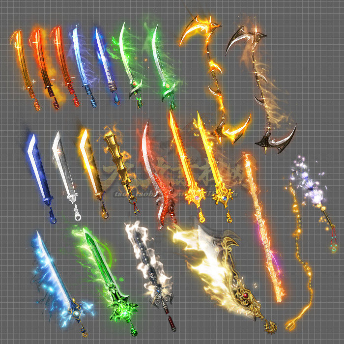 传奇武器素材 复古微变武器 PNG格式 19把打包-FW029