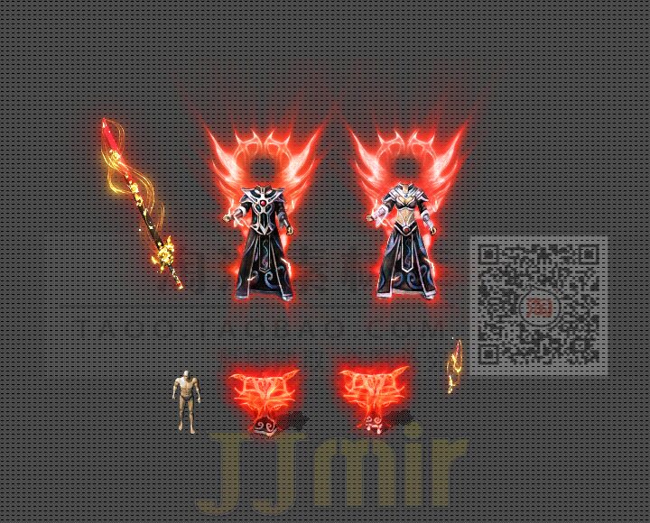 传奇装备 复古微变 沉默冰雪倚天 男女分体剑甲套装素材 - tz1192