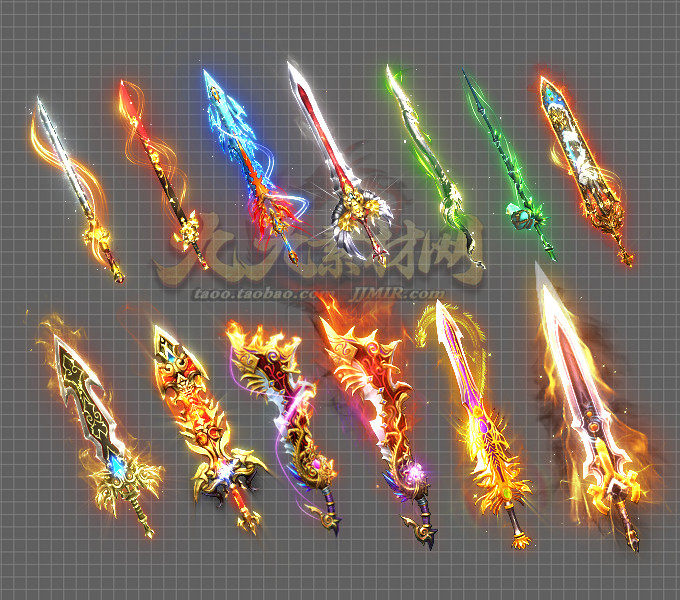 传奇武器素材 复古微变武器素材 PNG格式 13把打包-FW044