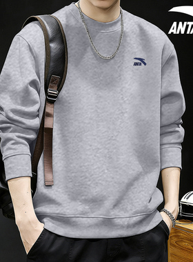 安踏卫衣男圆领针织灰色2026春季新款宽松长袖上衣休闲运动套头衫