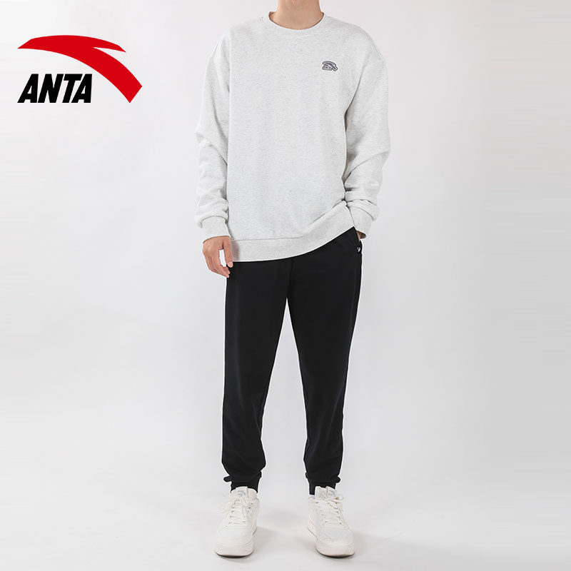 安踏休闲卫衣套装男2025冬季新款宽松跑步加绒长袖束脚长裤运动服