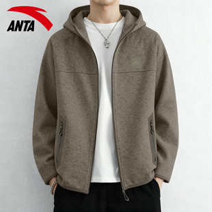 安踏火壳连帽外套男士 运动上衣加绒保暖卫衣抓绒衣男 秋冬夹克开衫