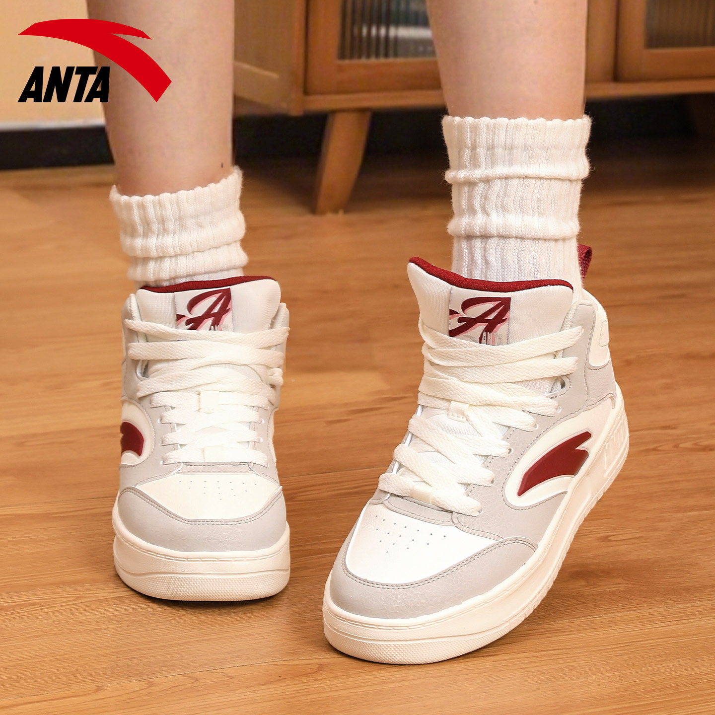 安踏女鞋2025秋冬季新款学生百搭皮面高帮板鞋轻便厚底耐磨休闲鞋,运动鞋new,板鞋,淘宝优惠券,粉丝福利购,淘宝优惠卷