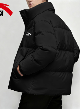 安踏棉服男款冬季加绒厚棉袄外套2026新款立领保暖短款黑色面包服