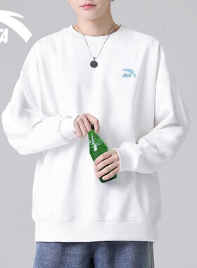 安踏男装运动卫衣男2026秋季新款白色通勤圆领长袖宽松大码打底衫