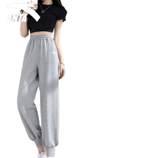 安踏运动裤女春季新款宽松跑步长裤束脚灰色卫裤学生体育课裤子女