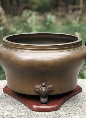 日本回流宣德铜双耳大火钵煮茶器
