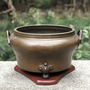 日本回流老物件宣德铜铜双耳大火钵煮茶器茶炉火盆加热保温碳炉
